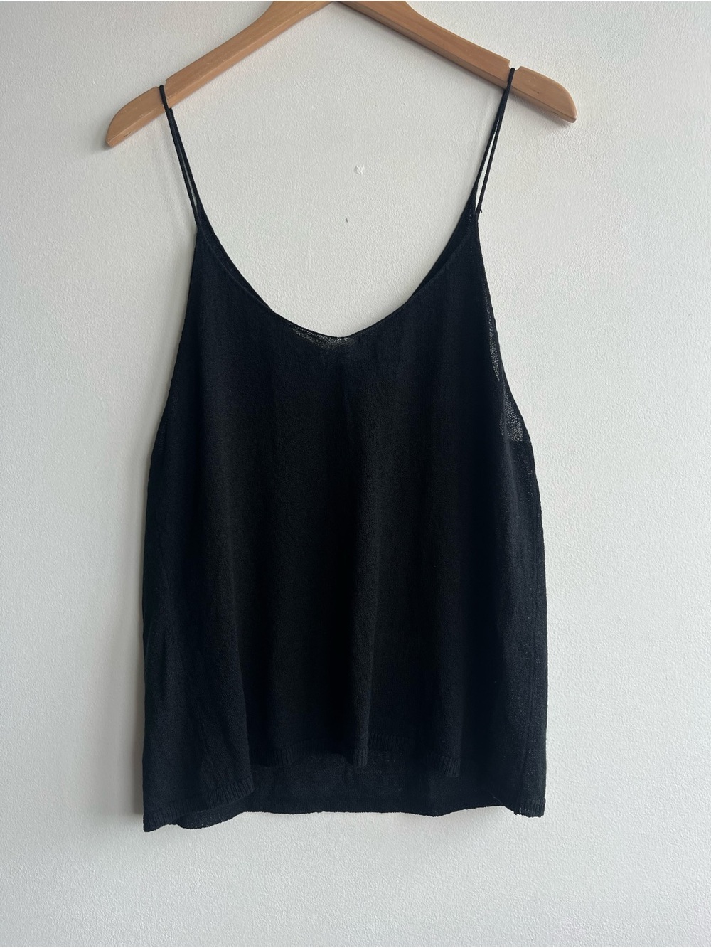OAK + FORT Black Knit Tank Top Sheer Spaghetti Strap Minimalist Sz Large
